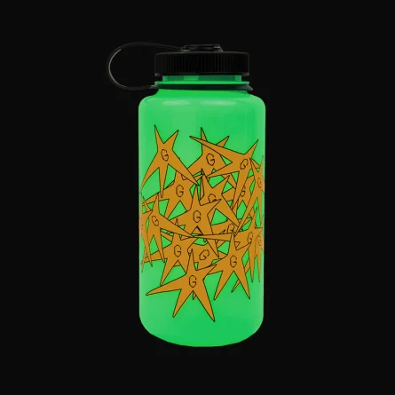 Glow Green Star Splatter Water Bottle